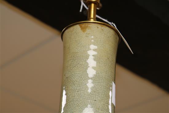 A Chinese sang de boeuf and celadon-glazed crackleware vase table lamp height 55cm